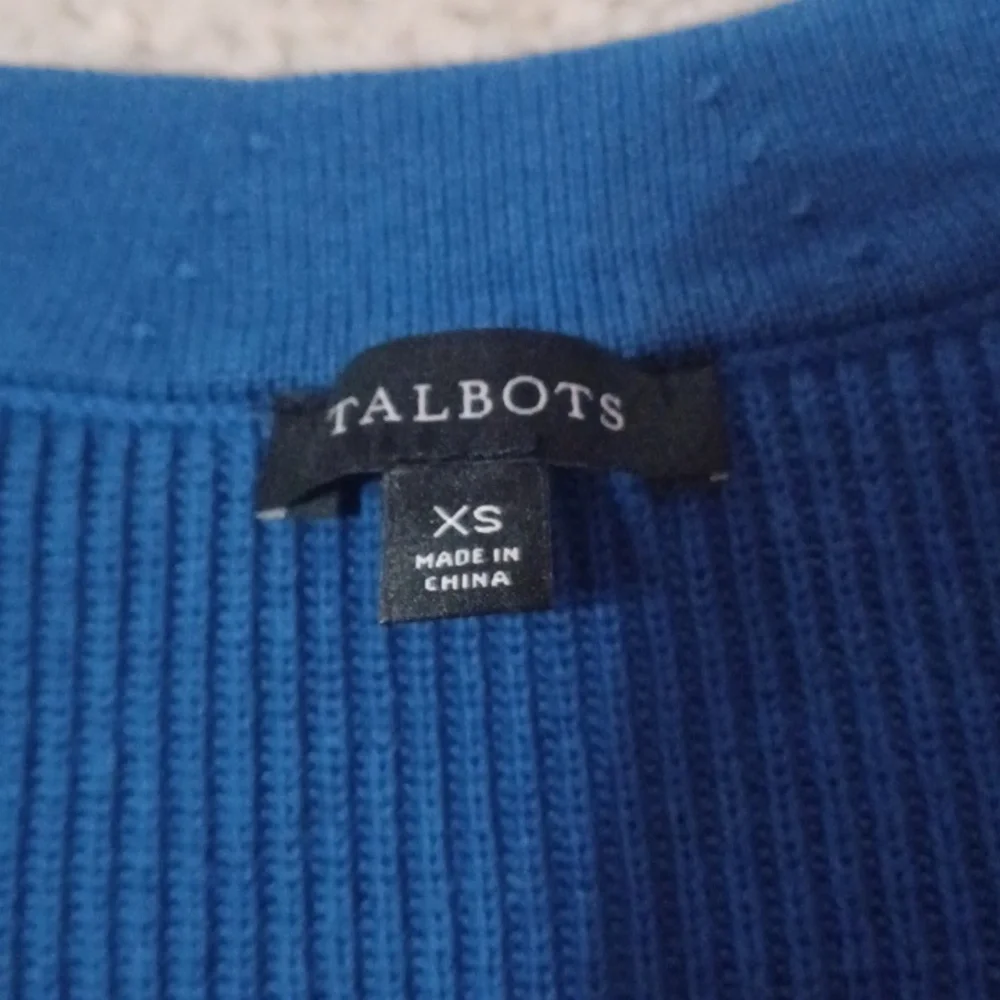 Talbots Blue Ombre Dip-Dye Girlfriend Ribbed Cardigan V-Neck Button Front XS